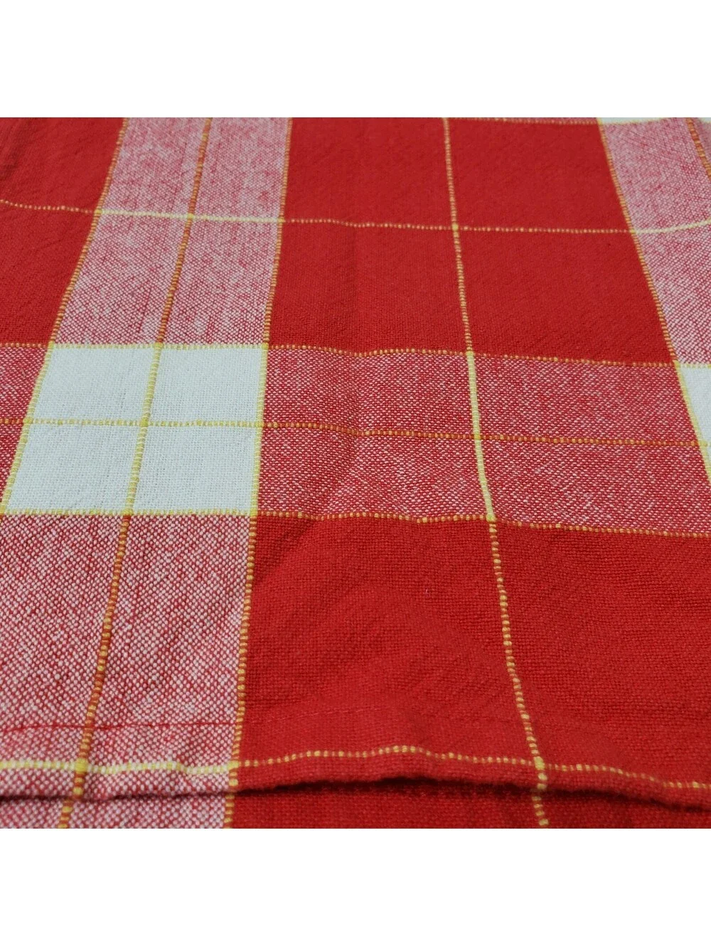Set of 4 Napkins Cotton Blend Red Buffalo Checked  Yellow Ticking Stripe Picnic